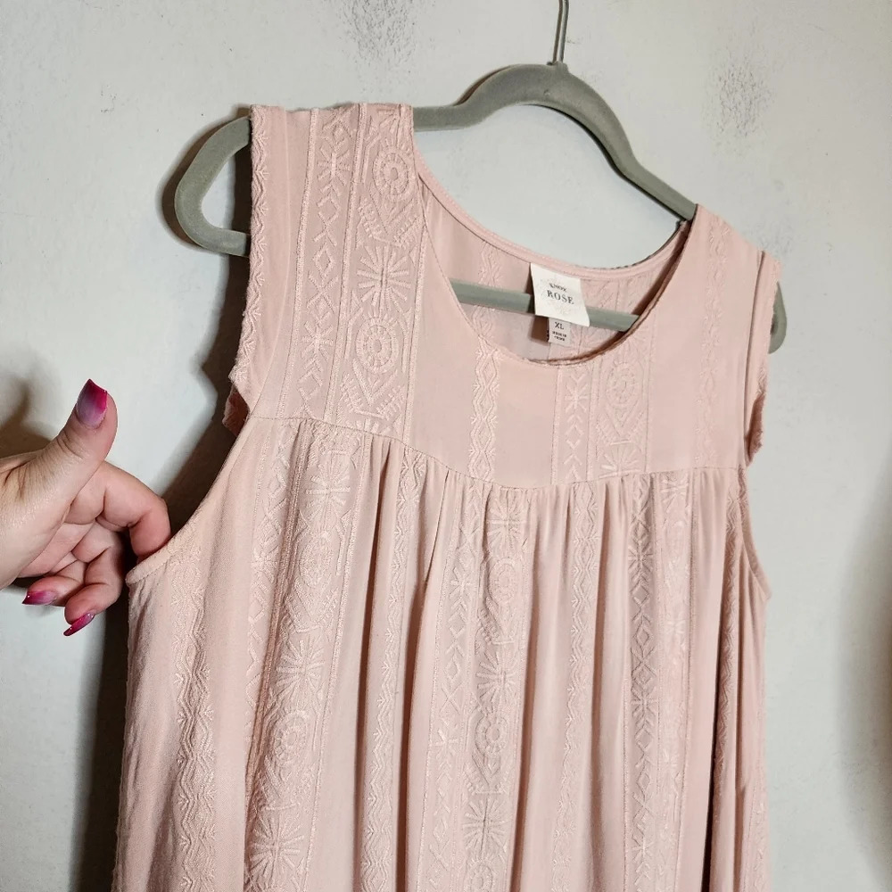 Knox Rose Pink embroidered sleeveless dress.  Size XL. Rayon. - Picture 5 of 16